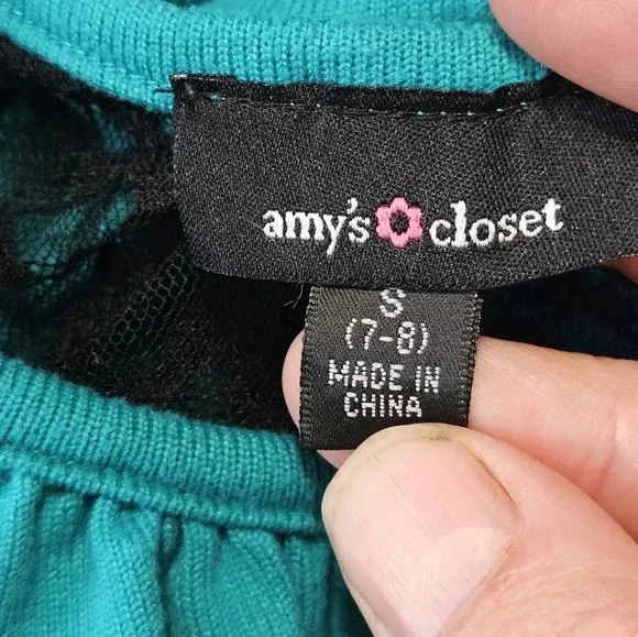 Amys Closet Juniors Small Teal Dolman Sleeve Blouse Lace Back 90s Y2K Preppy Top - Picture 4 of 6